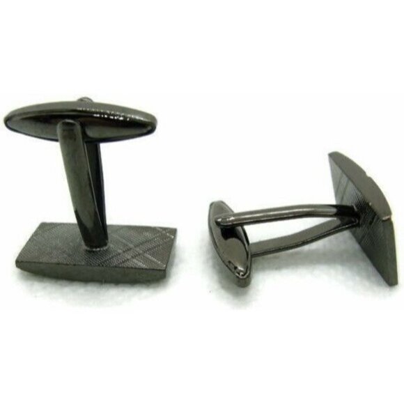 Smooth Diagonal Engraveable Rectangle Silver Tone Bronze Bullet Men Cufflinks - Picture 4 of 7